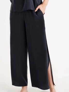 Quince 100% Washable Silk Wide-Leg Pants in Black